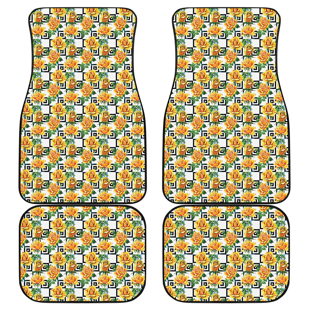 Yellow Watercolor Rose Print Front and Back Car Floor Mats