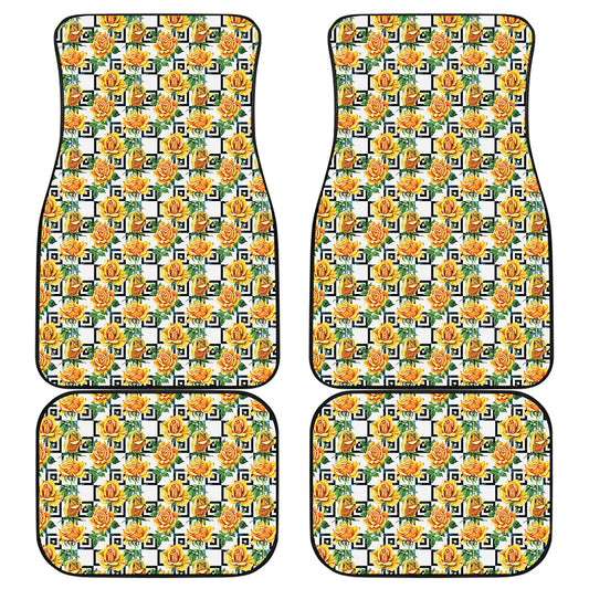 Yellow Watercolor Rose Print Front and Back Car Floor Mats