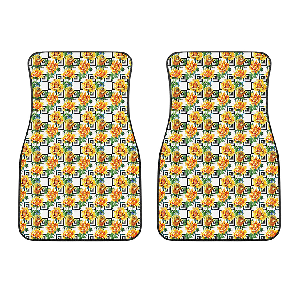 Yellow Watercolor Rose Print Front Car Floor Mats