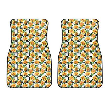 Yellow Watercolor Rose Print Front Car Floor Mats