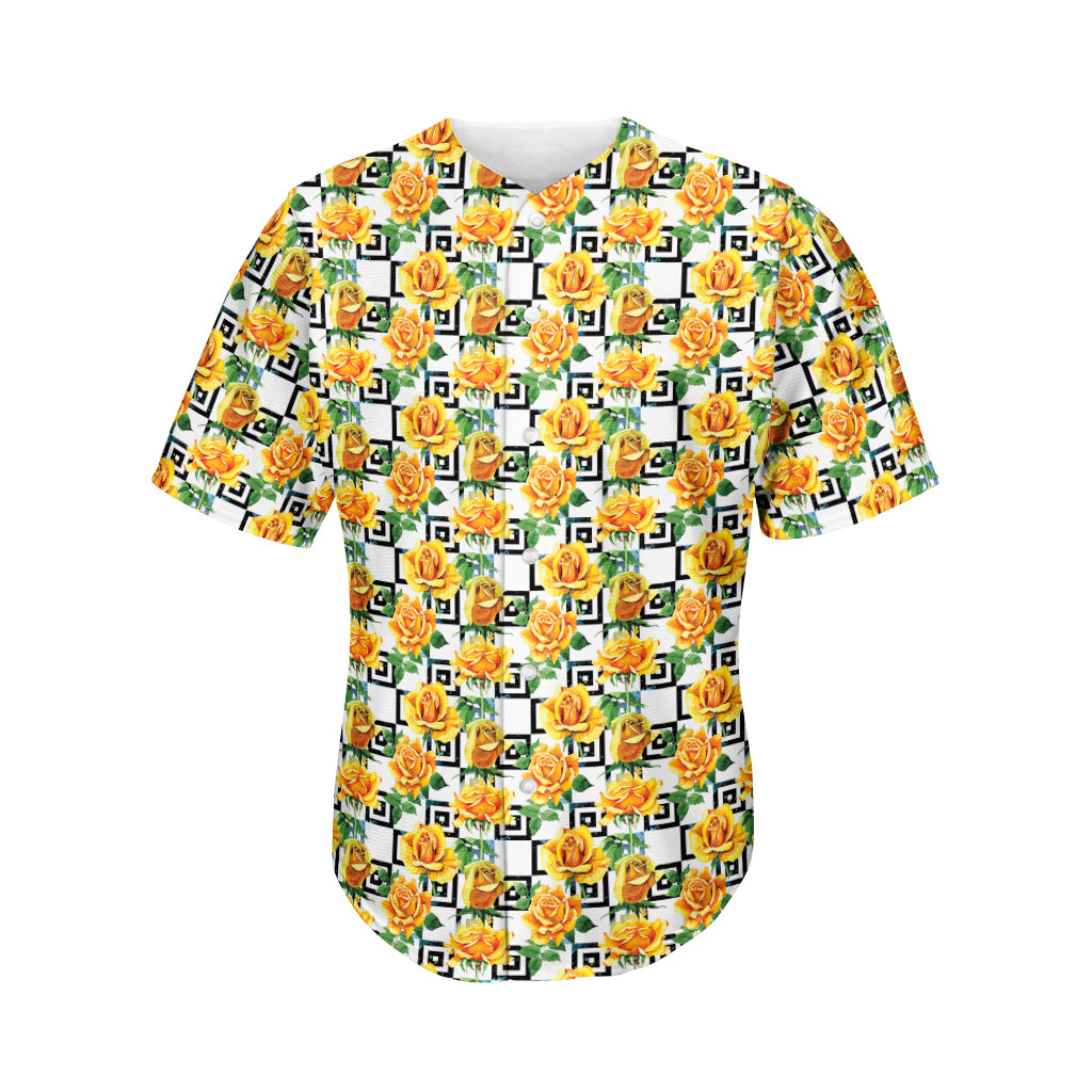 Yellow Watercolor Rose Print Men's Baseball Jersey