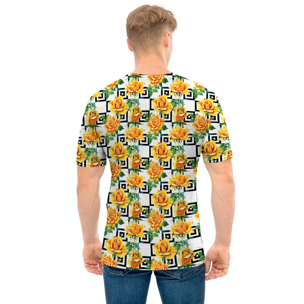 Yellow Watercolor Rose Print Men's T-Shirt