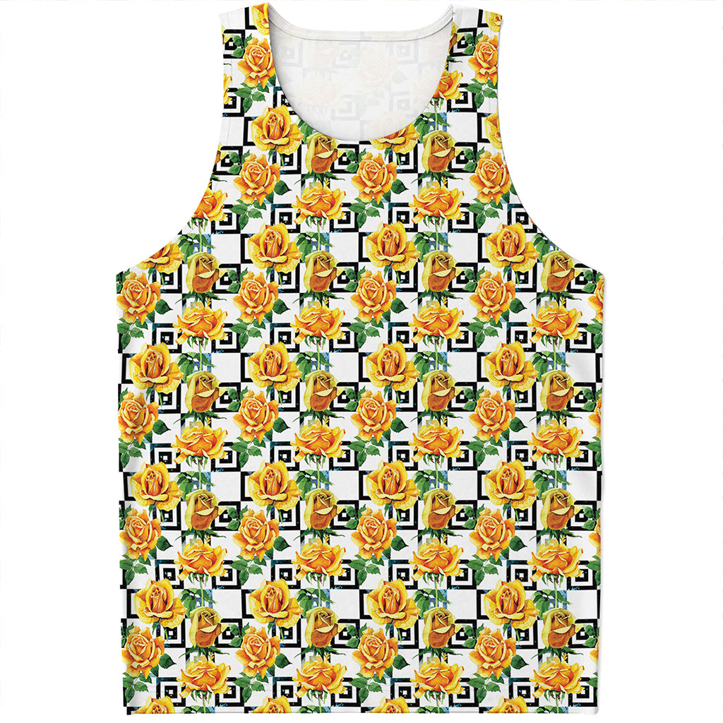 Yellow Watercolor Rose Print Men's Tank Top