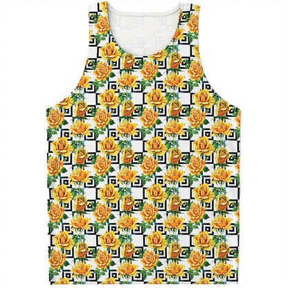 Yellow Watercolor Rose Print Men's Tank Top