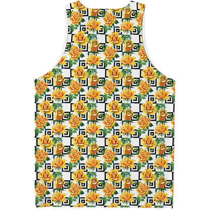 Yellow Watercolor Rose Print Men's Tank Top
