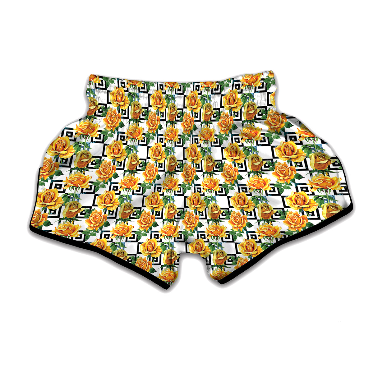 Yellow Watercolor Rose Print Muay Thai Boxing Shorts