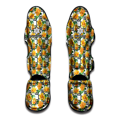 Yellow Watercolor Rose Print Muay Thai Shin Guard