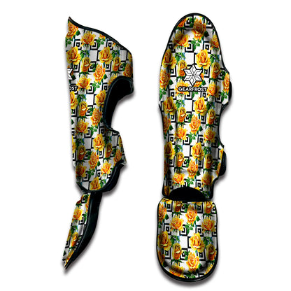 Yellow Watercolor Rose Print Muay Thai Shin Guard