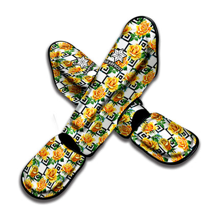 Yellow Watercolor Rose Print Muay Thai Shin Guard