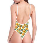 Yellow Watercolor Rose Print One Piece High Cut Swimsuit