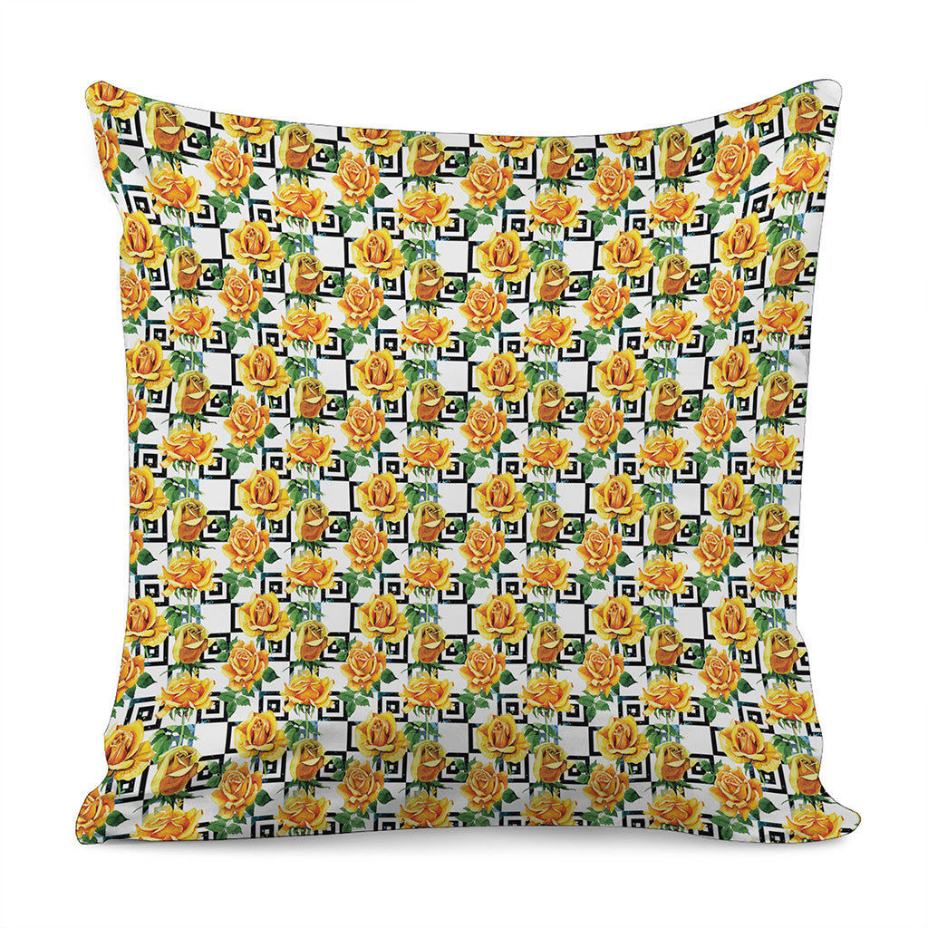 Yellow Watercolor Rose Print Pillow Cover