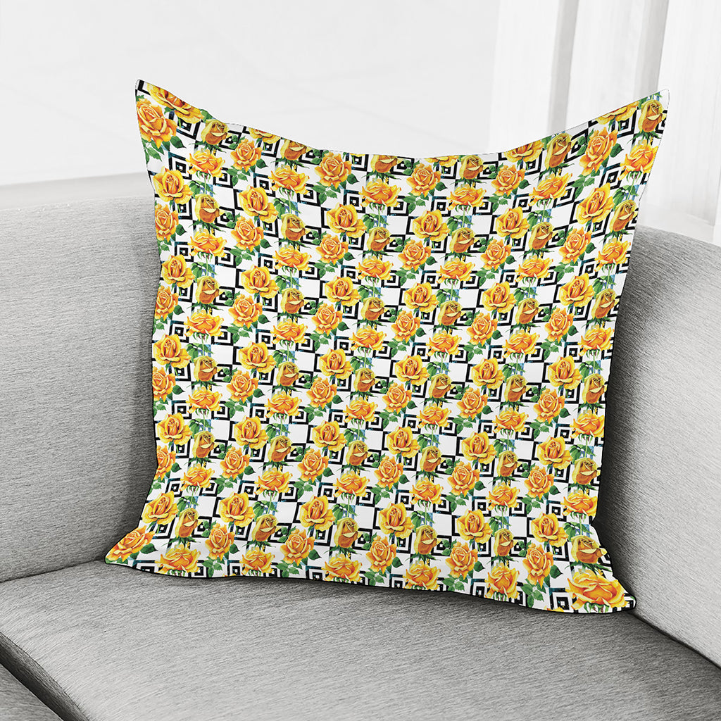 Yellow Watercolor Rose Print Pillow Cover