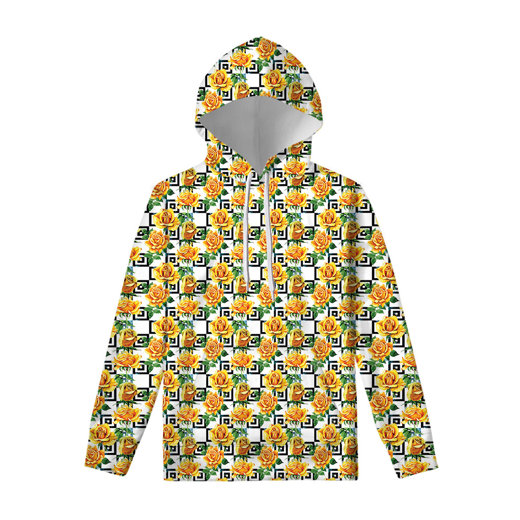 Yellow Watercolor Rose Print Pullover Hoodie