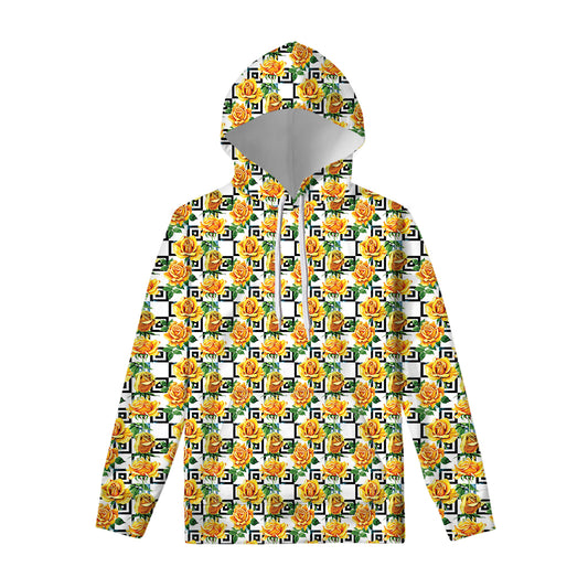 Yellow Watercolor Rose Print Pullover Hoodie