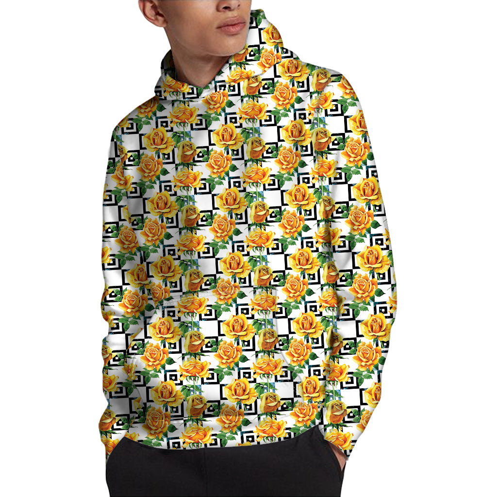 Yellow Watercolor Rose Print Pullover Hoodie