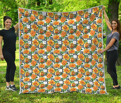 Yellow Watercolor Rose Print Quilt