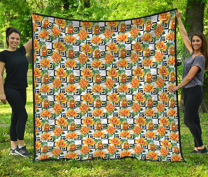 Yellow Watercolor Rose Print Quilt