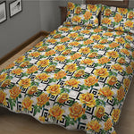 Yellow Watercolor Rose Print Quilt Bed Set