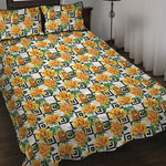 Yellow Watercolor Rose Print Quilt Bed Set