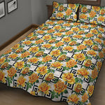 Yellow Watercolor Rose Print Quilt Bed Set