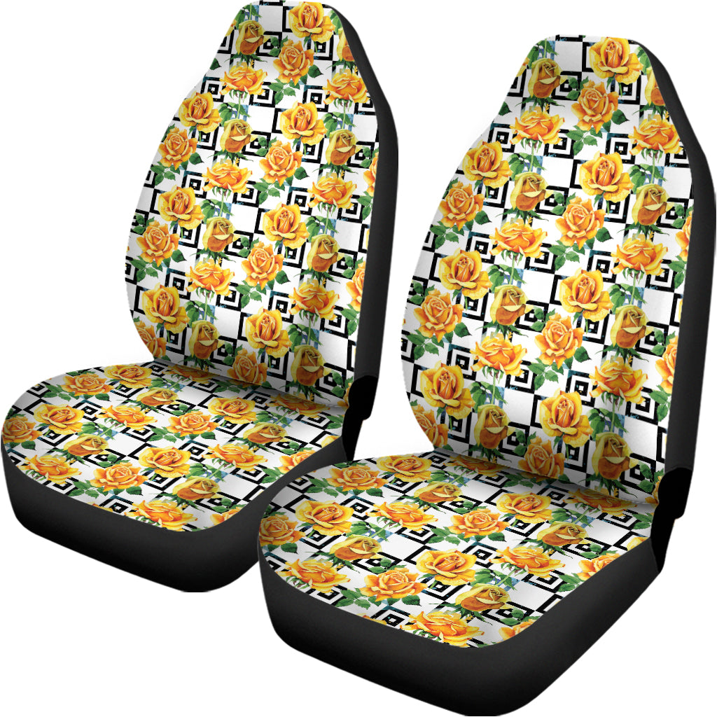 Yellow Watercolor Rose Print Universal Fit Car Seat Covers