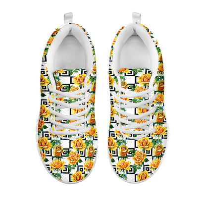 Yellow Watercolor Rose Print White Sneakers