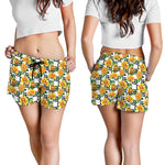 Yellow Watercolor Rose Print Women's Shorts