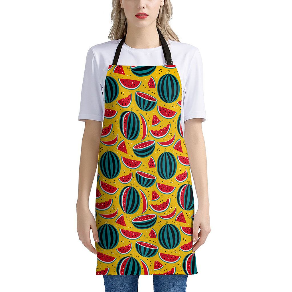 Yellow Watermelon Pieces Pattern Print Apron