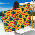 Yellow Watermelon Pieces Pattern Print Beach Sarong Wrap