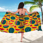 Yellow Watermelon Pieces Pattern Print Beach Sarong Wrap