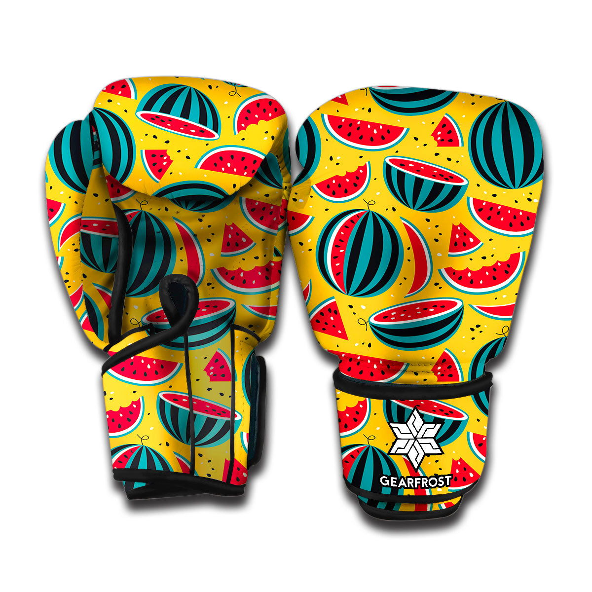 Yellow Watermelon Pieces Pattern Print Boxing Gloves