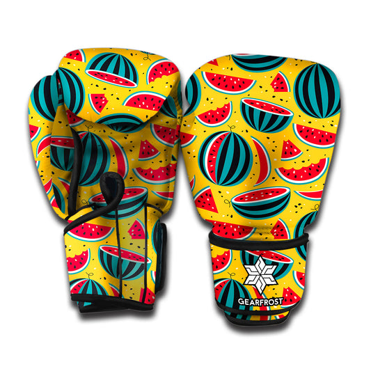 Yellow Watermelon Pieces Pattern Print Boxing Gloves