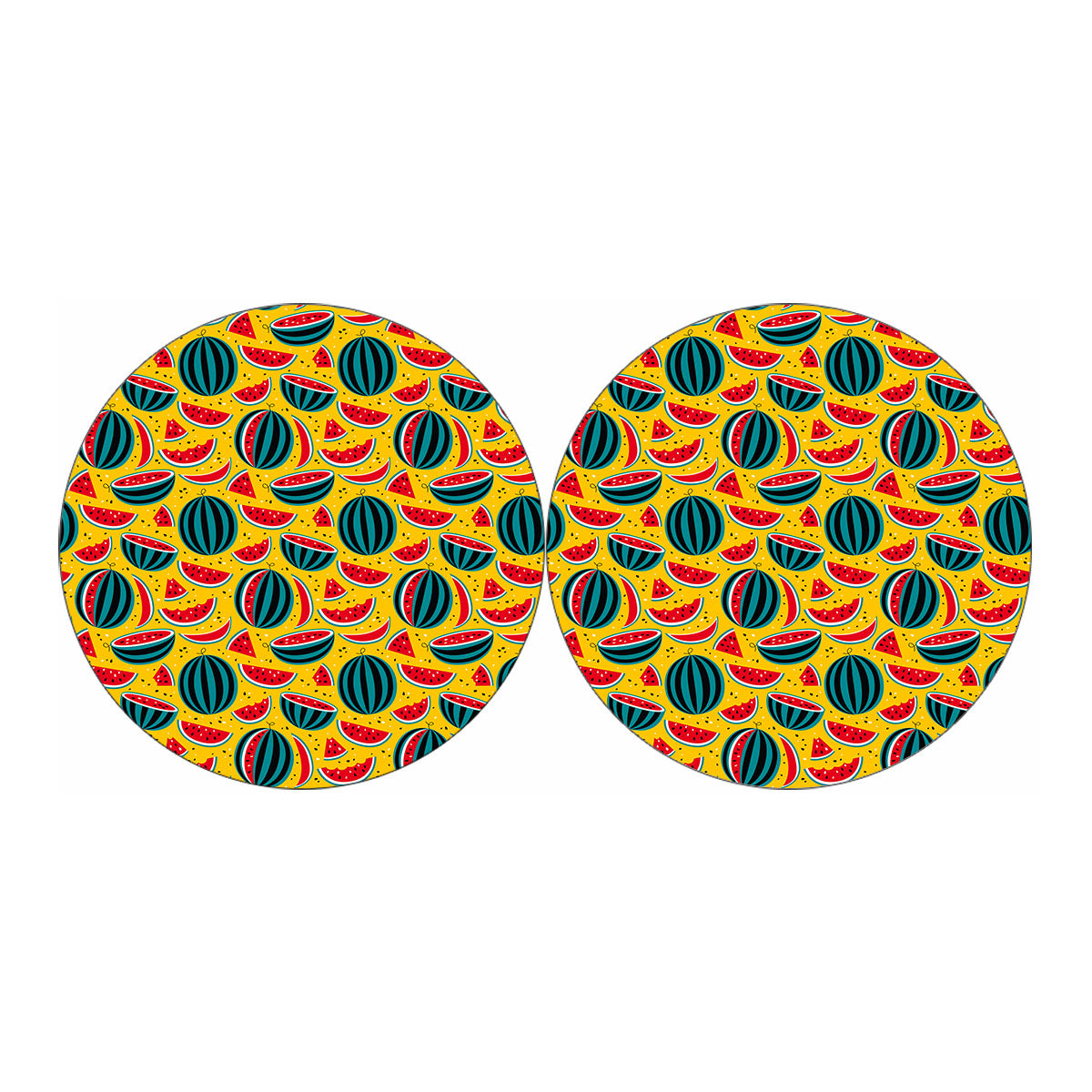 Yellow Watermelon Pieces Pattern Print Car Coasters
