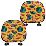 Yellow Watermelon Pieces Pattern Print Car Headrest Covers