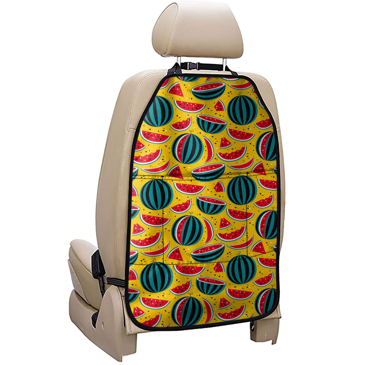 Yellow Watermelon Pieces Pattern Print Car Seat Organizers