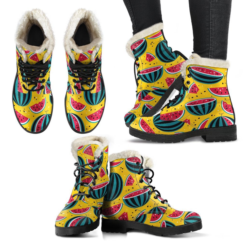 Yellow Watermelon Pieces Pattern Print Comfy Boots GearFrost