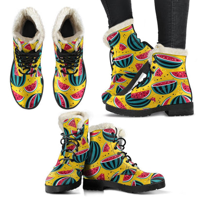 Yellow Watermelon Pieces Pattern Print Comfy Boots GearFrost
