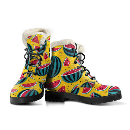 Yellow Watermelon Pieces Pattern Print Comfy Boots GearFrost