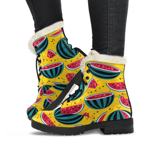 Yellow Watermelon Pieces Pattern Print Comfy Boots GearFrost