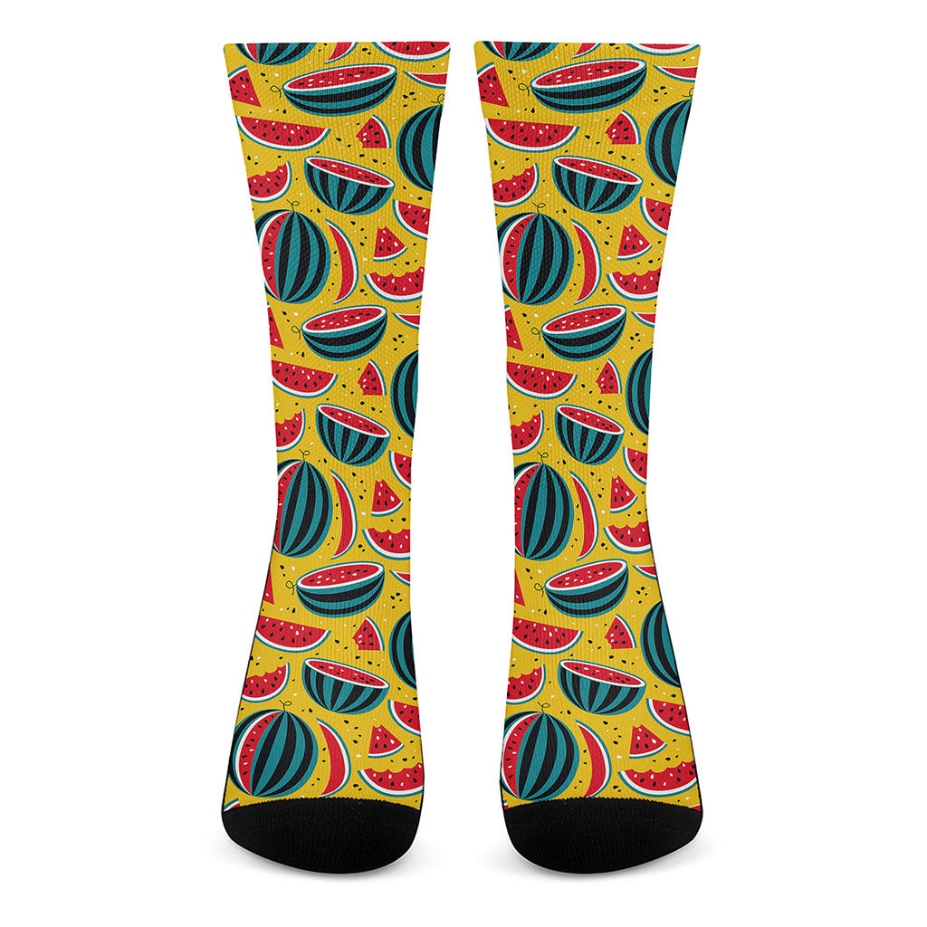 Yellow Watermelon Pieces Pattern Print Crew Socks