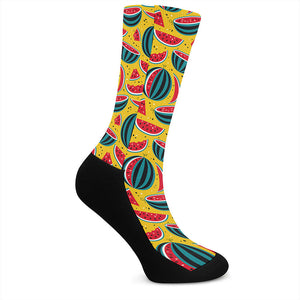 Yellow Watermelon Pieces Pattern Print Crew Socks