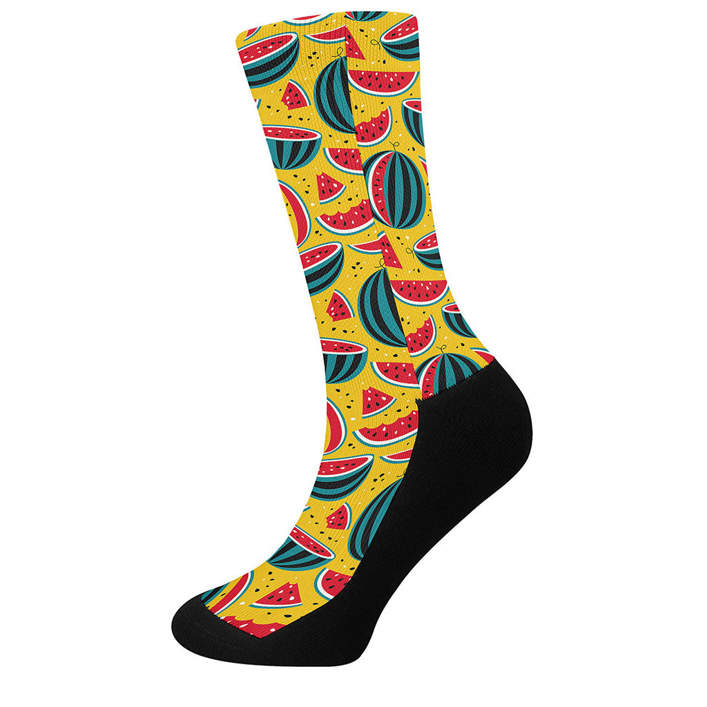 Yellow Watermelon Pieces Pattern Print Crew Socks