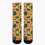 Yellow Watermelon Pieces Pattern Print Crew Socks