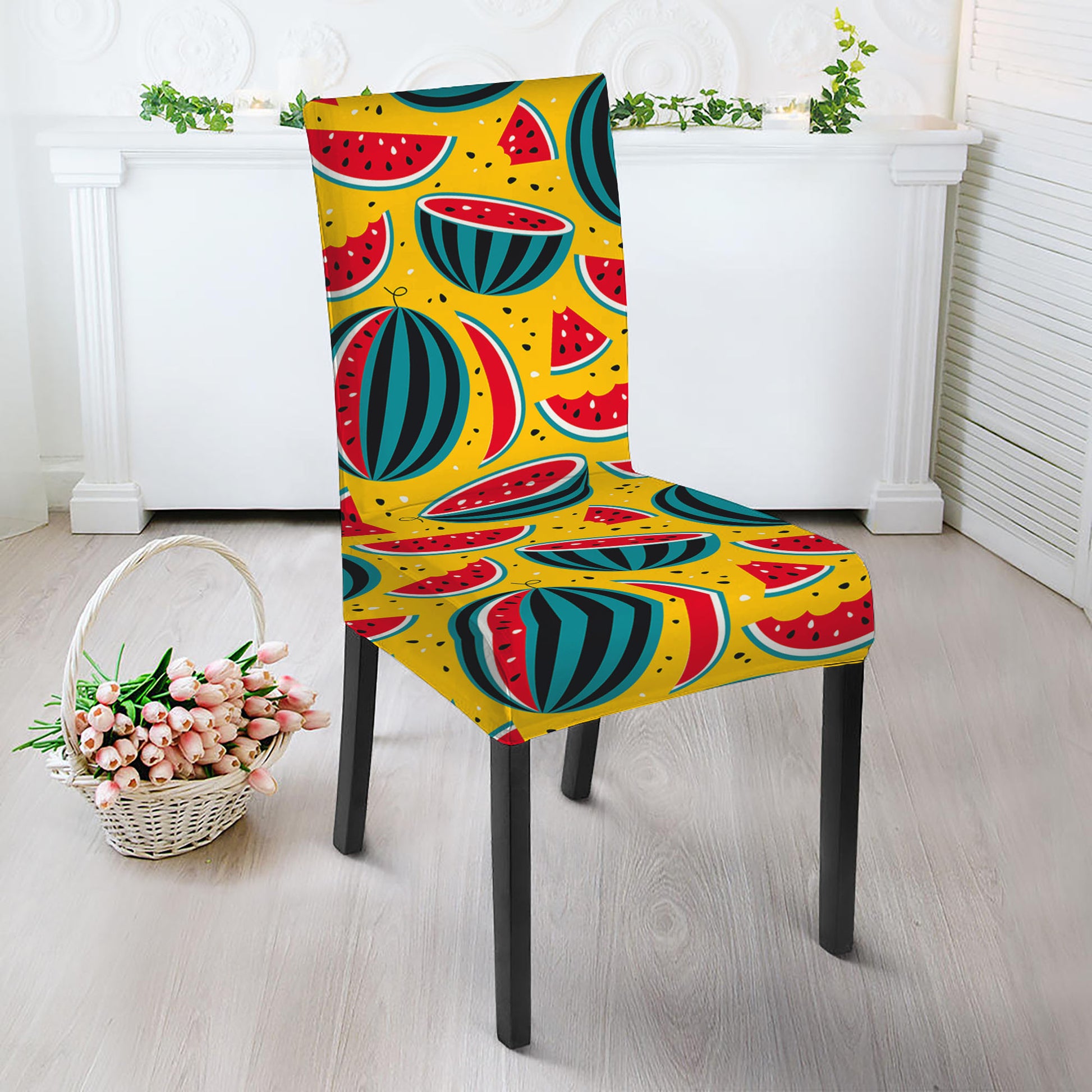 Yellow Watermelon Pieces Pattern Print Dining Chair Slipcover