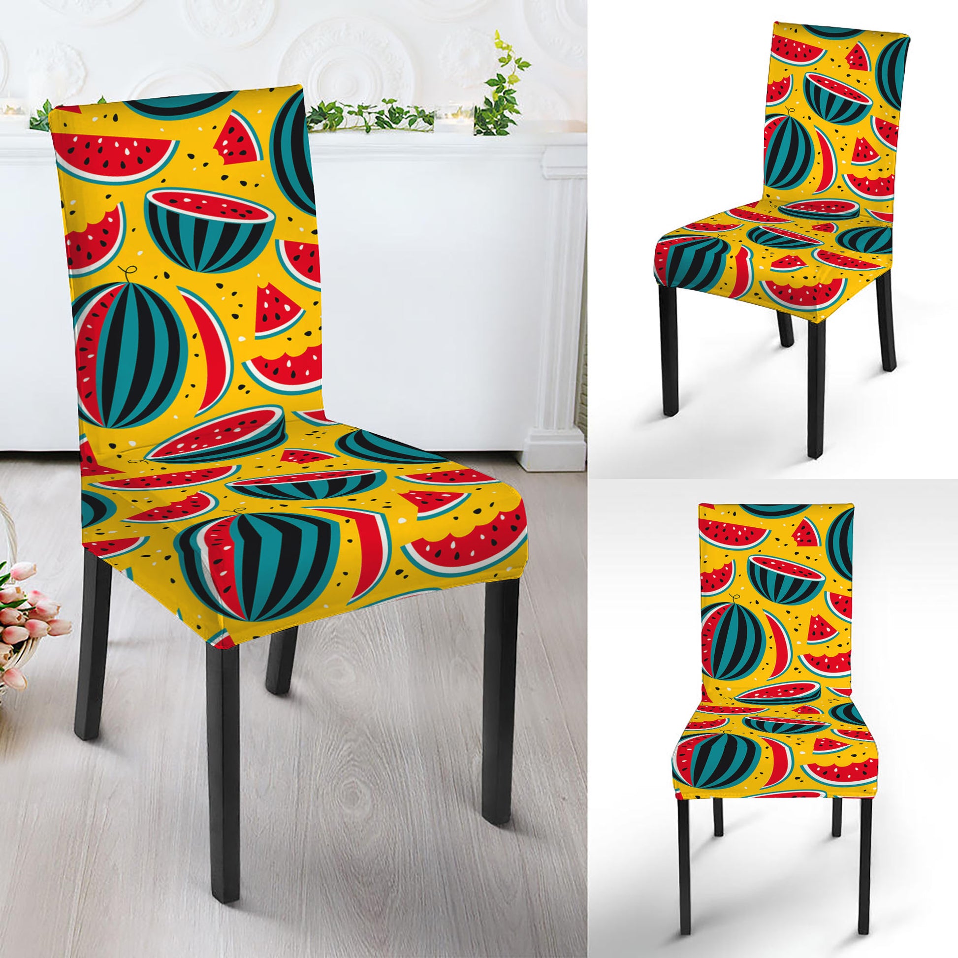 Yellow Watermelon Pieces Pattern Print Dining Chair Slipcover