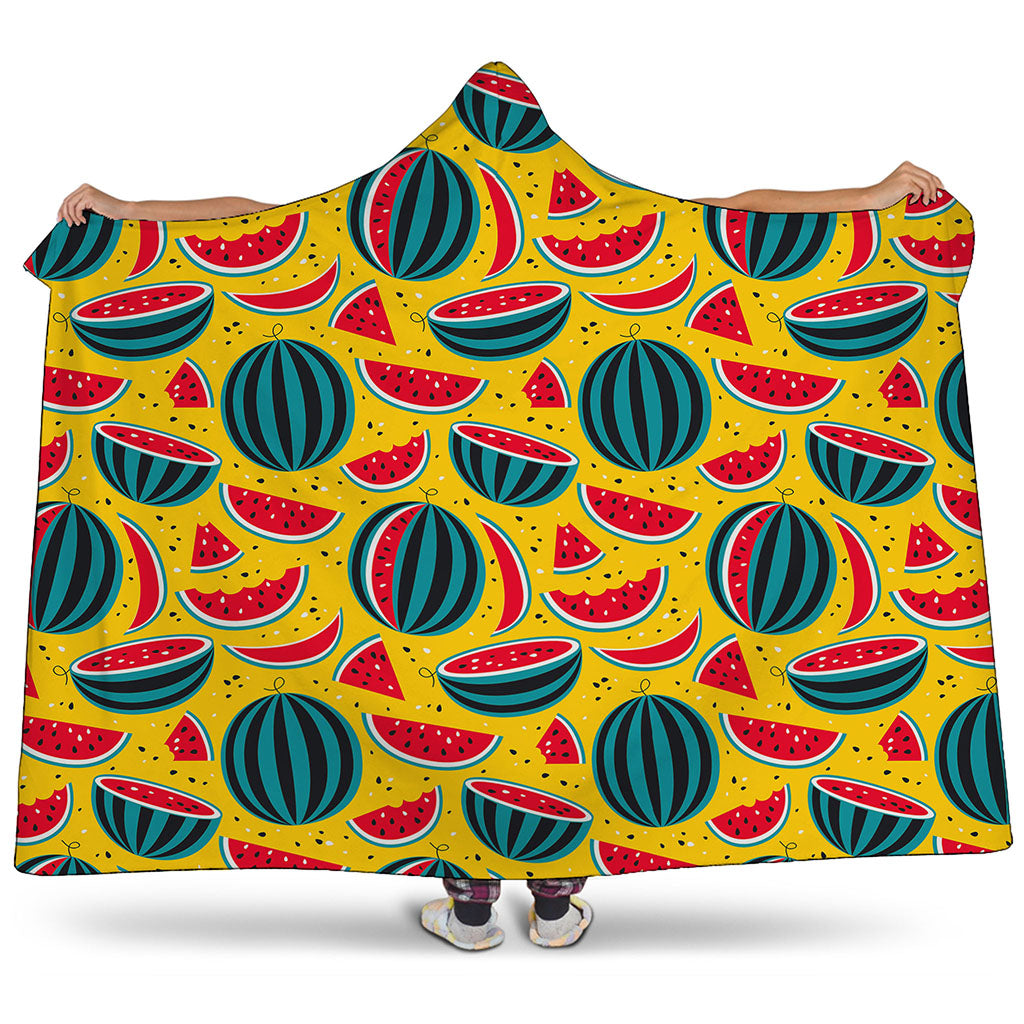 Yellow Watermelon Pieces Pattern Print Hooded Blanket