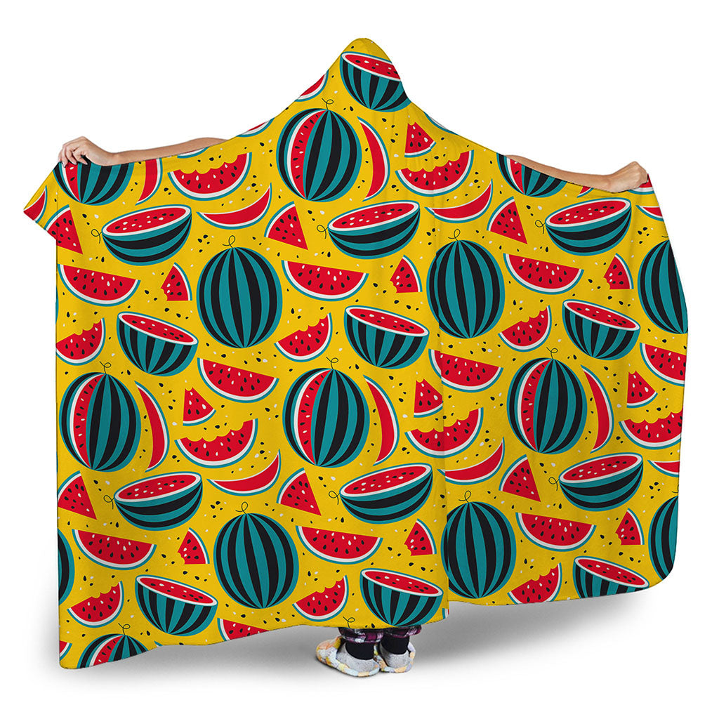 Yellow Watermelon Pieces Pattern Print Hooded Blanket