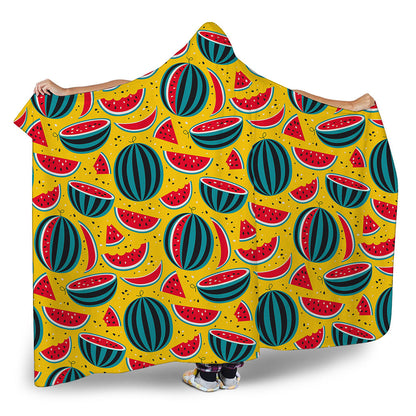 Yellow Watermelon Pieces Pattern Print Hooded Blanket
