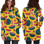 Yellow Watermelon Pieces Pattern Print Hoodie Dress GearFrost