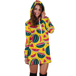 Yellow Watermelon Pieces Pattern Print Hoodie Dress GearFrost